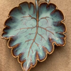Leaf Shape Dish by Woodland China USA 9” x 6 7/8” handle to end